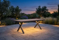 Online Luminara LED-Esstisch, anthrazit/natur, Aluminium/Holzimitat, 240 x 100 cm, X-Gestell, pulverbeschichtet, mit beleuchtetem Tischrahmen Gartentische