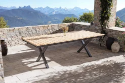 Online Luminara LED-Esstisch, anthrazit/natur, Aluminium/Holzimitat, 240 x 100 cm, X-Gestell, pulverbeschichtet, mit beleuchtetem Tischrahmen Gartentische
