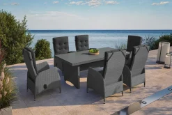 Hot Malta Garten-Essgruppe, 6 Personen, inkl. Polster, 200x95cm, Alu/Polyrattan Polyrattan-Gartenmöbel|Garten-Essgruppen