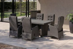 Hot Malta Garten-Essgruppe, 6 Personen, inkl. Polster, 200x95cm, Alu/Polyrattan Polyrattan-Gartenmöbel|Garten-Essgruppen