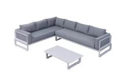 Best Manhattan Ecklounge, grau/silber, Alu/Polyester, inkl Beistelltisch, witterungsbeständig Gartenlounge