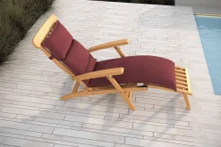 Online Matera Gartenliege, natur/bordeaux, Teakholz/Polyester, 165 x 58 cm, klappbar, witterungsbeständig, mit Fußkappen Gartenliegen