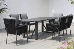 Mermaid Garten-Essgruppe, anthrazit, Alu/Rope, 6 Personen, inkl. Sitz- und Rückenkissen, Tisch 200x90 cm Polyrattan-Gartenmöbel|Garten-Essgruppen