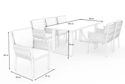 Mermaid Garten-Essgruppe, anthrazit, Alu/Rope, 6 Personen, inkl. Sitz- und Rückenkissen, Tisch 200x90 cm Polyrattan-Gartenmöbel|Garten-Essgruppen