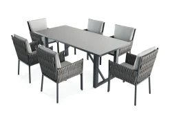 Discount Mermaid Garten-Essgruppe, anthrazit, Alu/XL Geflecht, 7-teilig, inkl. Sitz- und Rückenkissen, Tisch 200x90 cm Polyrattan-Gartenmöbel|Garten-Essgruppen