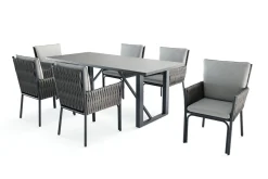 Discount Mermaid Garten-Essgruppe, anthrazit, Alu/XL Geflecht, 7-teilig, inkl. Sitz- und Rückenkissen, Tisch 200x90 cm Polyrattan-Gartenmöbel|Garten-Essgruppen