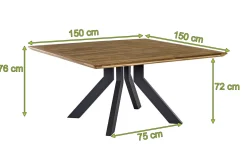 Motavi Esstisch, anthrazit/natur, Alu/recyceltes Teak, 150 x 150 cm, rustikal gebürstet, FSC®-zertifiziertes Produkt Gartentische