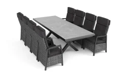 New Nova Garten-Essgruppe, schwarz/anthrazit/grau, Aluminium/Polyrattan/Steinimitat, Tisch 200/260 x 100 cm, 8 Diningsessel Garten-Essgruppen