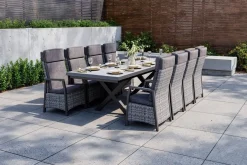 New Nova Garten-Essgruppe, schwarz/anthrazit/grau, Aluminium/Polyrattan/Steinimitat, Tisch 200/260 x 100 cm, 8 Diningsessel Garten-Essgruppen