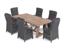 Discount Nova Garten-Essgruppe mit 6 Sesseln, anthrazit/grau/natur, Alu/Polyrattan/Teakholz, 220 x 110 cm Tisch, verstellbare Rückenlehne Polyrattan-Gartenmöbel|Garten-Essgruppen