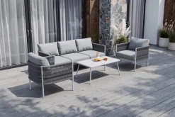 Discount Odense Gartenlounge, 5 Personen, Tisch 100 x 55 cm, inkl. Polster, Aluminium/Rope-Geflecht Gartenlounge|Aluminium-Gartenmöbel