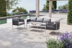 Discount Odense Gartenlounge, 5 Personen, Tisch 100 x 55 cm, inkl. Polster, Aluminium/Rope-Geflecht Gartenlounge|Aluminium-Gartenmöbel