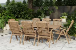 Outlet Ontario/Bounty Garten-Essgruppe, natur, Teak, 160/210x90cm, 8x Klappsessel Garten-Essgruppen