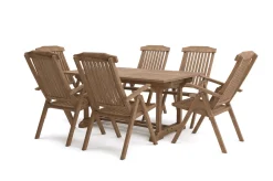 New Ontario/Bounty Garten-Essgruppe, natur, Teak, 160/210x90cm, 6x Klappsessel Garten-Essgruppen|Teak-Gartenmöbel