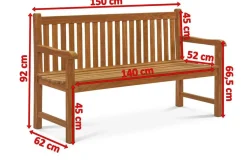 Online Ontario 3-Sitzer Gartenbank, natur, Teakholz, 150x62x92cm, fein geschliffen Gartenbänke & Gartensofas|Teak-Gartenmöbel