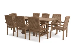New Ontario/Washington Garten-Essgruppe, natur, Teak, 160/210x90cm, 8x Stapelsessel Garten-Essgruppen|Teak-Gartenmöbel