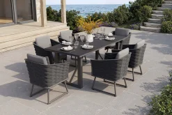 Best Oranger Blossom Garten-Essgruppe, 6 Personen, Tisch 200x90cm, inkl. Polster, anthrazit/Rope Garten-Essgruppen|Aluminium-Gartenmöbel