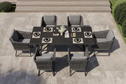 Best Oranger Blossom Garten-Essgruppe, anthrazit, Alu/XL Geflecht, 7-teilig, inkl. Sitz- und Rückenkissen, Tisch 200 x 90 x 76 cm Garten-Essgruppen