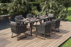 Best Oranger Blossom Garten-Essgruppe, anthrazit, Alu/XL Geflecht, 7-teilig, inkl. Sitz- und Rückenkissen, Tisch 200 x 90 x 76 cm Garten-Essgruppen