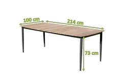 Clearance Oscar Esstisch, anthrazit, Alu/Teak, 220x100x73 cm, Tischplatte aus hochwertigem Teak Gartentische