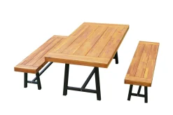 Clearance Oslo Garten-Essgruppe, natur, Akazie, Tisch 170 x 90 cm, 6 Personen, 2x Bank 160 x 35 cm, FSC®-zertifiziertes Produkt Garten-Essgruppen|Akazien-Gartenmöbel