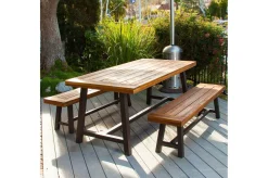 Clearance Oslo Garten-Essgruppe, natur, Akazie, Tisch 170 x 90 cm, 6 Personen, 2x Bank 160 x 35 cm, FSC®-zertifiziertes Produkt Garten-Essgruppen|Akazien-Gartenmöbel