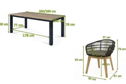 Sale Oxford Garten-Essgruppe, anthrazit/natur, Edelstahl/recycled Teak/Rope, 200/260 x 100 cm, 8x Sessel, FSC®-zertifiziertes Produkt Garten-Essgruppen|Edelstahl-Gartenmöbel