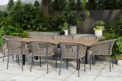 Best Oxford/Zui Garten-Essgruppe, anthrazit/hellgrau, Edelstahl/recycled Teak/Rope, 200/260 x 100 cm, 8x Sessel, inkl. Polster Garten-Essgruppen