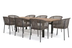 Best Oxford/Zui Garten-Essgruppe, anthrazit/hellgrau, Edelstahl/recycled Teak/Rope, 200/260 x 100 cm, 8x Sessel, inkl. Polster Garten-Essgruppen