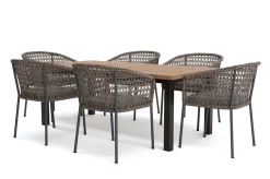 Hot Oxford/Zui Garten-Essgruppe, anthrazit/hellgrau, Edelstahl/recycled Teak/Rope, 200/260 x 100 cm, 6x Sessel, inkl. Polster Garten-Essgruppen|Edelstahl-Gartenmöbel