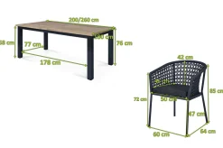 Sale Oxford/Zui Garten-Essgruppe, anthrazit/dunkelgrau, Edelstahl/recycled Teak/Rope, 200/260 x 100 cm, 6x Sessel, inkl. Polster Garten-Essgruppen