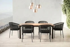Sale Oxford/Zui Garten-Essgruppe, anthrazit/dunkelgrau, Edelstahl/recycled Teak/Rope, 200/260 x 100 cm, 6x Sessel, inkl. Polster Garten-Essgruppen