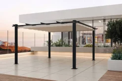 Discount Pergola, faltbares Stoffdach 4 x 4 m, Aluminium/Polyester, Anthrazit/Creme, UV-Schutz 30+ Pergola|Aluminium-Gartenmöbel