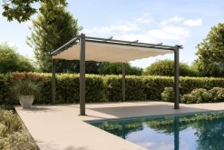 Discount Pergola, faltbares Stoffdach 4 x 4 m, Aluminium/Polyester, Anthrazit/Creme, UV-Schutz 30+ Pergola|Aluminium-Gartenmöbel
