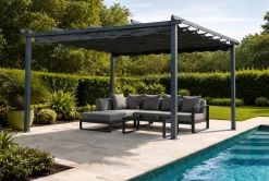 Discount Pergola mit faltbarem Stoffdach, Anthrazit, Aluminium/Polyester, 4 x 4 m, Air-Vent System, UV-beständig Pergola|Aluminium-Gartenmöbel
