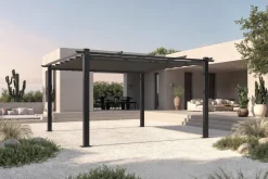 Discount Pergola mit faltbarem Stoffdach, Anthrazit, Aluminium/Polyester, 4 x 4 m, Air-Vent System, UV-beständig Pergola|Aluminium-Gartenmöbel