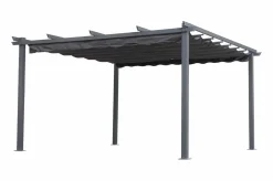 Discount Pergola mit faltbarem Stoffdach, Anthrazit, Aluminium/Polyester, 4 x 4 m, Air-Vent System, UV-beständig Pergola|Aluminium-Gartenmöbel