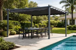 Discount Pergola mit faltbarem Stoffdach, Anthrazit, Aluminium/Polyester, 4 x 4 m, Air-Vent System, UV-beständig Pergola|Aluminium-Gartenmöbel