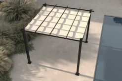 Hot Pergola mit faltbarem Stoffdach, Anthrazit/Creme, Aluminium/Polyester, 3 x 3 m, Air-Vent System, UV-Schutz 30+ Pergola|Aluminium-Gartenmöbel