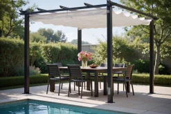 Hot Pergola mit faltbarem Stoffdach, Anthrazit/Creme, Aluminium/Polyester, 3 x 3 m, Air-Vent System, UV-Schutz 30+ Pergola|Aluminium-Gartenmöbel