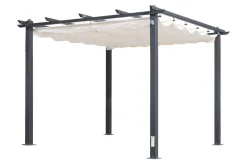 Hot Pergola mit faltbarem Stoffdach, Anthrazit/Creme, Aluminium/Polyester, 3 x 3 m, Air-Vent System, UV-Schutz 30+ Pergola|Aluminium-Gartenmöbel