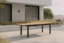 New Premium Ausziehtisch, anthrazit matt, Alu/Teak, 180/240x100cm, automatischer Ausziehmechanismus Gartentische