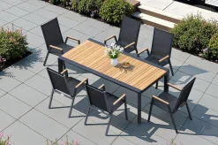 Sale Premium Ausziehtisch, anthrazit matt, Alu/Teak, 200/320 x 100 cm, automatischer Ausziehmechanismus, witterungsbeständig Gartentische|Aluminium-Gartenmöbel