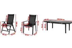 Outlet Premium Garten-Essgruppe, 8 Personen, ausziehbarer Tisch 180–240 cm, Alu/Textilene, 6 Stapel- 2 Klappstühle Garten-Essgruppen|Aluminium-Gartenmöbel