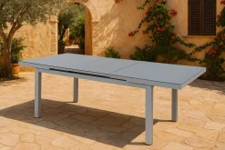 Hot Premium Garten-Essgruppe, silber/grau, Alu/Textilene, Ausziehtisch 180/240 x 100 cm, 6 Stapel-, 2 Klappstühle Garten-Essgruppen