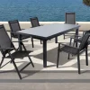 Online Premium Garten-Essgruppe, ® anthrazit matt, Alu/Textilene, Tisch 180/240x100cm, 4 Stapel-, 2 Klappstühle Garten-Essgruppen