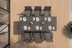 Sale Premium Garten-Essgruppe, anthrazit/grau, Alu / Spraystone / Textilene, Tisch 160/260 x 100 cm, 6 Klappstühle Garten-Essgruppen|Aluminium-Gartenmöbel