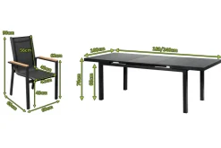 Premium Garten-Essgruppe, ® anthrazit matt, Alu / Glas / Teak, Tisch 180/240x100cm, 8 Stapelsessel Garten-Essgruppen|Aluminium-Gartenmöbel