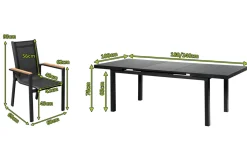 Premium Garten-Essgruppe, ® anthrazit matt, Alu / Glas / Teak, Tisch 180/240x100cm, 8 Stapelsessel Garten-Essgruppen|Aluminium-Gartenmöbel