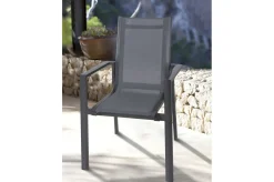 Premium Garten-Essgruppe, anthrazit/grau, Alu/Textilene, Ausziehtisch 180/240x100cm, 4 Stapel-, 2 Klappstühle Garten-Essgruppen
